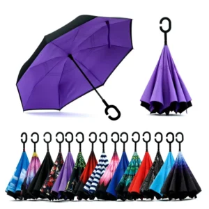Travel Double-Layer Inverted Umbrella with Custom Logo and C-Shaped Handle, Waterproof Windproof