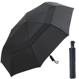 Travel Folding Large Automatic Golf Umbrella, Windproof Polyester, Three-Folding, 100cm Open Diameter, UV-Proof