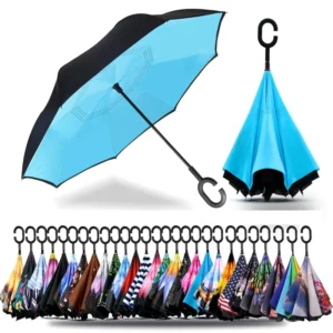 Travel Inverted Umbrella with C-Shaped Handle, Anti-UV Waterproof Windproof