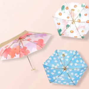 Travel Pocket 5 Fold Umbrella Mini Compact 20 Inch 6 Ribs UV Protection 190T Pongee Manual Open for Rain Sun Daily Use