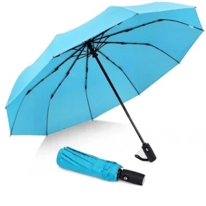 Travel Windproof Automatic 3-Fold Umbrella, Lightweight, 10 Ribs, 104cm Open Diameter, UV and Water Resistant