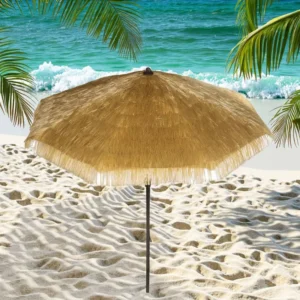 Tropical Palapa Plastic Tiki Hut Patio Umbrella with Aluminum Pole, Manual Control, Auto Tilt, Hawaiian 8K