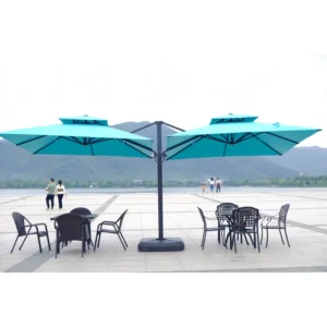 Twin Double-Sided Sunshade Garden Parasol Umbrella with Crank for Patio