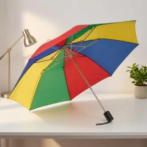 Two-Folding Polyester Rainbow Umbrella Alloy Ribs Manual Open 8 Ribs Compact Travel Rain Protection