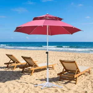 Two-Tier Beach Sun Umbrella Full Fiberglass Frame Anti-Wind Multicolor Waterproof UV Protection Beach Canopy