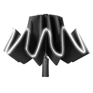 UB16 Fully Automatic Reverse Folding Umbrella Night Reflective Tri-Fold Black Rubber Sun and Rain Advertising Umbrella
