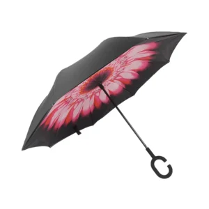 UMB19 Double-Layer Reverse Car Umbrella C-Shaped Handle Manual Straight Sun Rain Umbrella with Printing