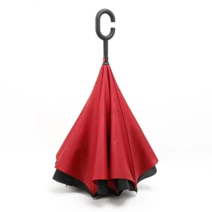 UMB20 Double-Layer Reverse Car Umbrella C-Shaped Rubber Handle Manual Straight Sun Rain Umbrella 190T Pongee Fabric