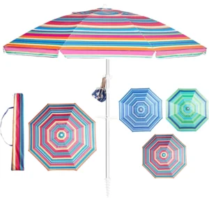 UPF 50 Beach Parasol Customized Waterproof Outdoor Striped Beach Umbrella