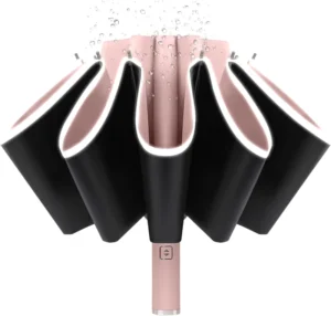 UPF 50+ UV Protection Reverse Compact Umbrella for Rain and Sun, Fully Automatic, Inverted Windproof Design