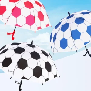 US-Canada-Mexico Football Children’s Transparent Fully Automatic Iron Frame Umbrella Straight Bar Curved Handle Student