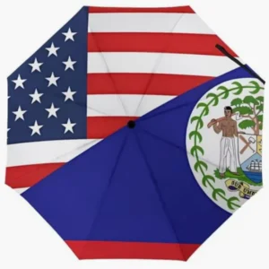 USA Belize National Flag Emblem Pattern Smooth Round Edge Fully Automatic Folding Umbrella Rainproof Sunproof