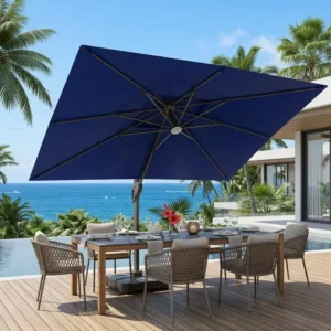 USA Shipping Sunshade Parasol 9*12FT Resort Pool Patio Cantilever Umbrella with LED Light and Base