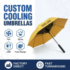 USB Fan Umbrella with Water Spray Cooling UV Protection Black Glue Sunscreen Outdoor Umbrella