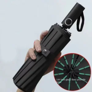 UV Folding Windproof Double-Rib Fiberglass Travel Compact Automatic Umbrella
