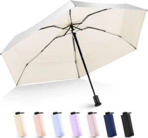 UV Protection Mini Sun Umbrella, 190T Polyester, 6-Rib, 5-Fold, Compact Portable Backpack Umbrella