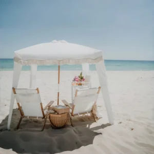 UV Protection Seaside Beach Cabana Umbrella with Tassels for Travel, Camping, and Picnics