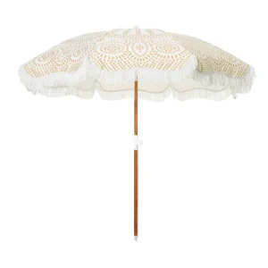 UV Protection Seaside Modern Design Sunshade Umbrella with Tassels for Beach, Garden, and Yard