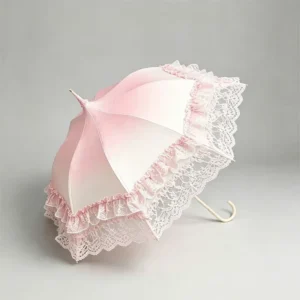 UV Protection Semi-Automatic Opening Lolita Lace Princess Mini Wedding Umbrella with Long Handle