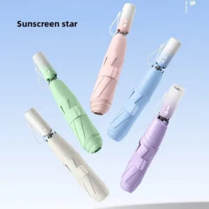 UV Resistant Light Blue Yellow Pongee Manual Advertising Custom LOGO Sun Rain Travel Ultra Light Folding Fan Sun Umbrella
