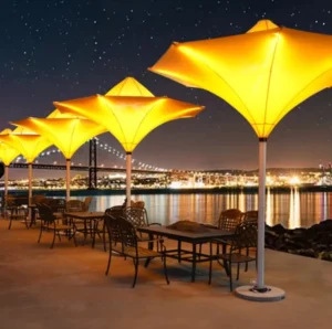 UV Resistant Round Tulip Garden Line Pool Electric Umbrella With Led Parasol