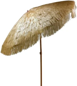 UV-Resistant Stainless Steel Waterproof Foldable Outdoor Patio Beach Straw Umbrella with Base