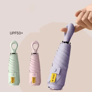 Ultra Compact Heart Ring Handle Mini Umbrella Custom Logo Printing 5 Fold 6 Rib Parasol UPF 50+ Capsule Pocket Umbrella