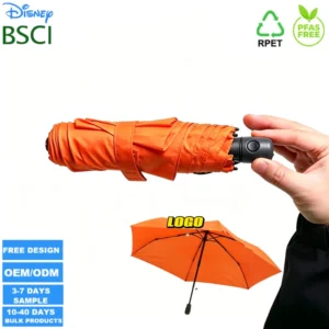 Ultra-Light 3-Fold Custom Logo Windproof Waterproof Compact Travel Umbrella