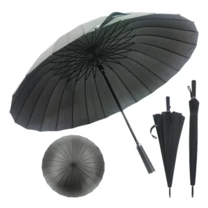 Ultra Strong 24 Ribs Windproof Straight Umbrella Heavy Duty Large Business Rain Umbrella with Reinforced Fiberglass Frame