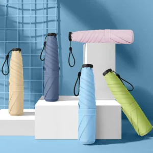 Ultra-Thin Pencil Foldable Sun Umbrella with Black Coating, UV Protection, Solid Color, Three-Fold Design and Custom Print