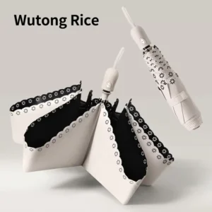 Ultra light Foldable Hollowed out Lace Automatic Umbrella UV Protection Three fold Design Floral Trim Business Gifts