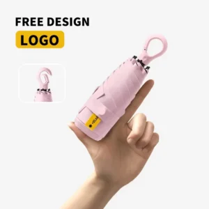 Ultra-light Manual Five-fold Mini Umbrella Ring Buckle Handle Sun Protection UV Hanging Function Umbrella with logo