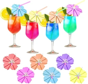 Umbrella Drink Tropical Cocktail Straws with Mini Umbrella Colorful Parasol Straw for Margarita Colada Mojito Summer Beverages