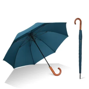 Umbrella Factory J Wooden Handle Straight Stick Automatic Umbrella