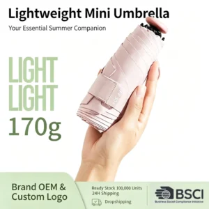 Umbrella Manufacturer 5-Fold 6-Rib Ultra-Light 170g Pocket Umbrella Black Coating UV Protection Sun Rain Dual Use
