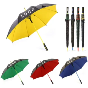 Umbrella Manufacturer Supplier Durable Windproof Double-Layer Automatic Fiber Black and Yellow Golf Umbrella with Logo