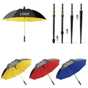 Umbrella Manufacturer Supplier Windproof Automatic Fiber Golf Umbrella with Waterproof Cover
