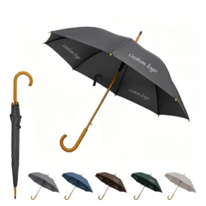 Umbrella Manufacturer Wooden Hook Handle Golf Umbrella Large 120cm Canopy Wind Resistant Long Straight Umbrella