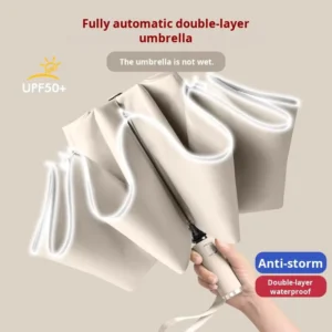 Unisex Three-Folding Fully-Automatic Umbrella Dual-Use Black Coating Thickened Sun Rain Protection 190T
