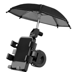 Universal Motorcycle Phone Holder with Mini Sunshade Umbrella Handlebar Mount for 4.7-7.2″ Smartphones Anti-Shock Silicone Pads