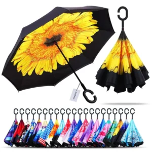 Upside-Down C-Handle Hands-Free Double-Layer Reversible Inverted Umbrella for Car