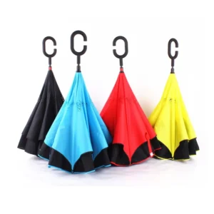 Upside Down Inverted Double Layer Windproof C-Type Straight Car Reverse Umbrella Solid Color Printed Logo