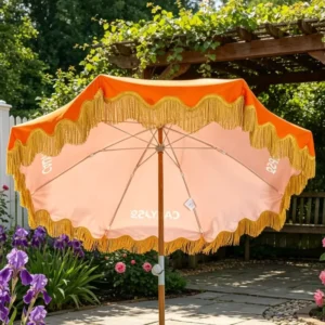 Valance Fringe Waterproof Foldable Garden Tilt UV Outdoor Beach Umbrella