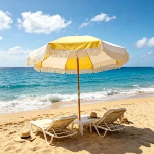 Valance Fringe Waterproof Foldable Tilt UV Outdoor Beach Umbrella
