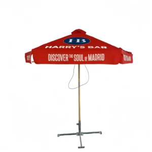 Valanced Outdoor Market Patio Umbrella Wooden Pole Foldable Waterproof UV Protection Easy Set