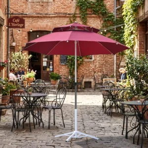 Vented Double Top Beach Parasol Fiberglass Reinforced Skeleton Wind Resistant Brown Red UV Block Beach Umbrella