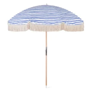 Vintage 8K Wooden Patio Umbrella with Aluminum Connection 7ft Diameter Cotton Beach Umbrella