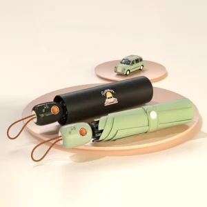 Vintage Automatic Foldable Parasol One-Touch Open Close Pongee Wind Resistant Compact Dual Purpose