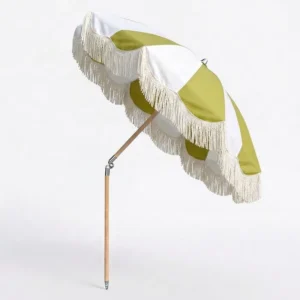Vintage Bohemian Fringe Beach Parasol with Tassel, Anti-UV Protection, and Portable Pool or Patio Shade