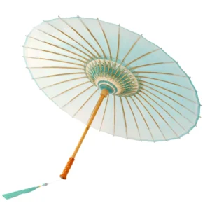 Vintage Chinese Folk Art Painted Oil Paper Umbrella with Bamboo Handle, 84 cm